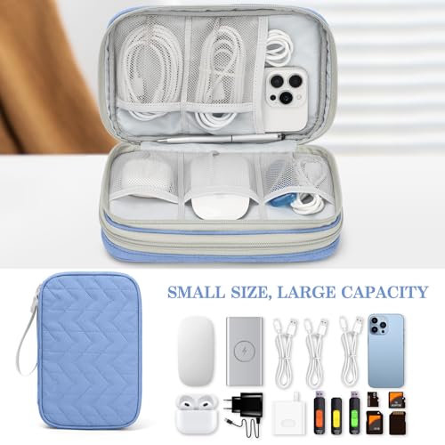 FYY Electronic Organizer, Travel Tech Pouch Bag, Large, Blue Quilted - color: Blue Quilted, size: 9.1 x 5.9 x 3.15 inches