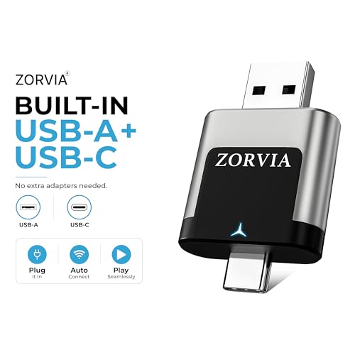 ZORVIA Wireless CarPlay Adapter for iPhone & Android Auto 2026 Upgraded - Convert Wired CarPlay to Wireless, Fast Auto Reconnect, Plug and Play, USB-C & USB-A (Silver) - color: Silver