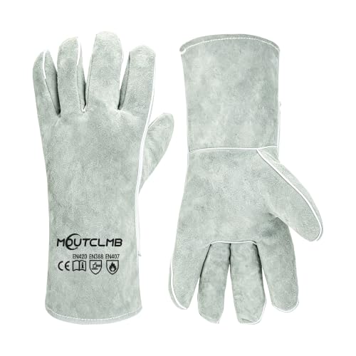 Long Welding Gloves 23.6 Inches 932℉,Heat/Fire Resistant Leather For Mig, Tig, Stick, Forge, BBQ, Grill, Fireplace - color: 14in White