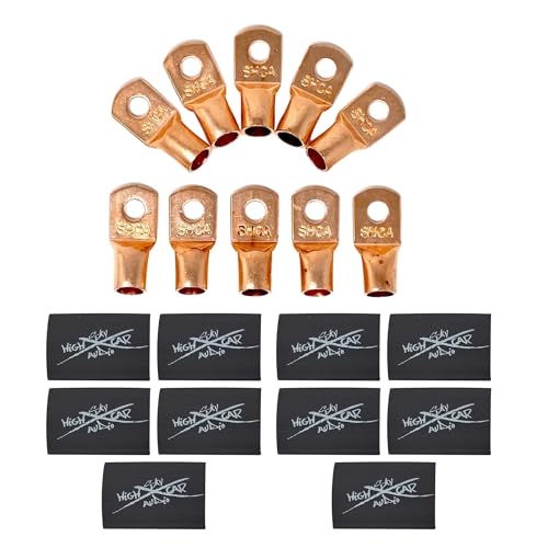 (10) 1/0 Gauge Copper Ring Terminals 3/8" BLACK Heat Shrink Tubing LUGS - color: Black Heat Shrink