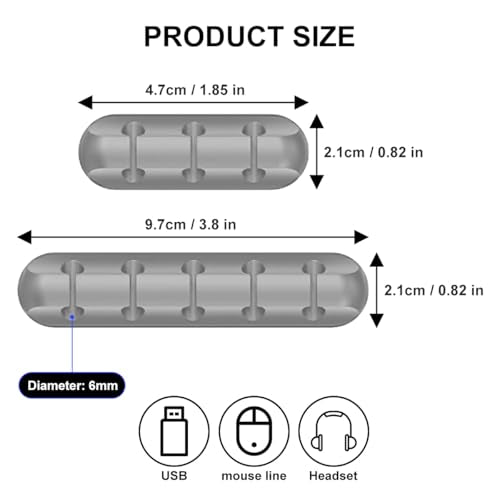 4-Packs Cable Holder Clips, Cable Management Cord Organizer Clips Self Adhesive for Desktop USB Charging Cable Nightstand Power Cord Mouse Cable Wire PC Home,Office,Car,Desk,Nightstand(3*2, 5*2 Grey)