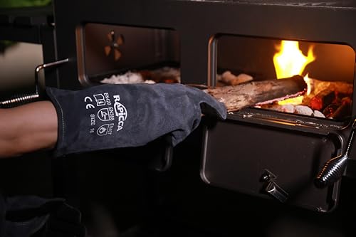 RAPICCA Fireplace Fire Pit Gloves, 662°F Fireproof Leather, 16 in Grey | For Wood Stove, Campfire, Charcoal, Cast Iron, BBQ Grill, Oven, Stick & MIG Welding, Forge, Dry Ice - color: Grey(length 16in)