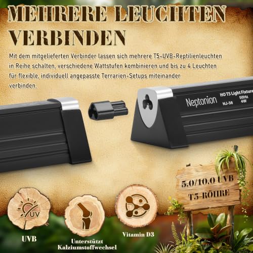 4W Reptile T5 HO UVB 6.5" 5.0 Light Fixture with Tube, Dedicated UVB Spot Hood for Terrariums, Suitable for Arid Reptiles Like Leopard Gecko - color: 5.0 Rainforest
