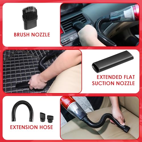17PCS Car Cleaning Kit, Car Interior Detailing Kit with Red High Power Handheld Vacuum, Detailing Brush Set, Windshield Cleaner, Cleaning Gel, Complete Auto Accessories for Women - color: Red