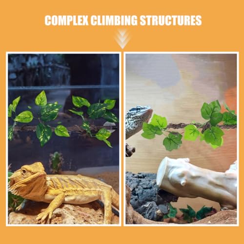 Zerodeko 2pcs Reptile Jungle Climbing Branches with Flexible Plastic Vines and Suction Cups, Realistic Texture Decorative Green Hanging Plants for Gecko and Reptile Tank Terrarium