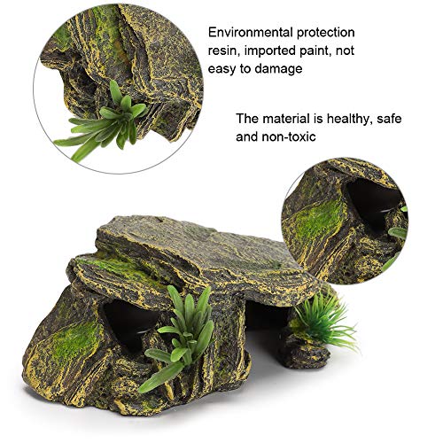 Reptile Rock Hide Cave, Aquarium Small Terrarium Hideouts Turtle Resin Habitat Basking Platform Lizard Hiding Hideaway Shelter Spiders Frog Amphibians Bearded Dragon Tank Snakes Tortoise Betta Shrimp
