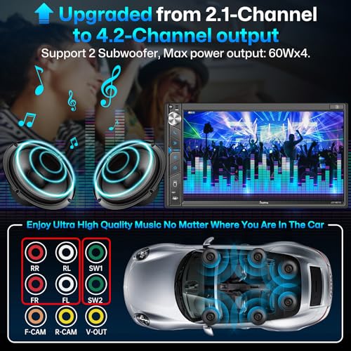 Double Din Car Stereo with Dash Cam - Voice Control Carplay, Android Auto, Steering Wheel Controls, 7" HD Touchscreen, Backup Camera, Bluetooth, Mirror Link, Subw, USB/TF/AUX, AM/FM Radio Receiver