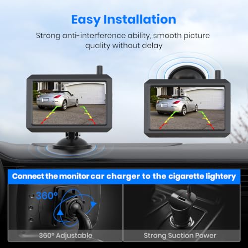 AUTO-VOX CS-2 Wireless Backup Camera with 4.3" Car Monitor, Easy Install Stable Digital Signal Back Up Camera System, Super Night Vision Reverse Cam for Truck, SUV, Van, Trailer - size: 4.3 inch-Single Camera