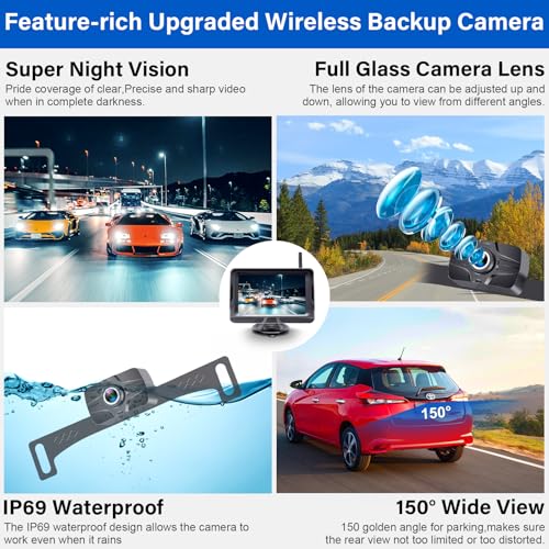 HD 1080P Wireless Backup Camera for Truck: 5 Inch Clear Day & Night Vision - size: 5'' + License Plate Camera for Truck