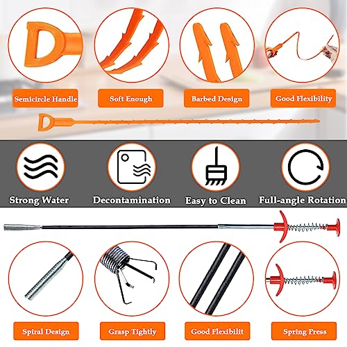 SDTC Tech 6-Pack 64 Inch Snake Drain Cleaner and 20 Inch Hair Clog Remover Flexible Spring Pipeline Claw Hook Retriever for Sewer Toilet Kitchen Sink Bathroom Tub - color: 5pcs 20inch+ 1pcs 64inch