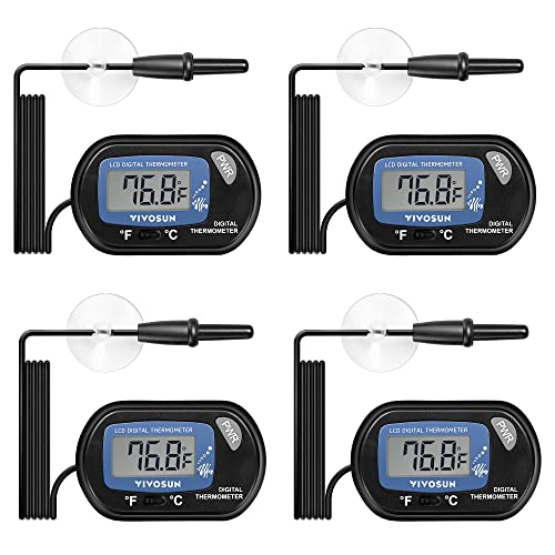 VIVOSUN 4-Pack LCD Digital Aquarium Thermometer Fish Tank Water Terrarium Temperature with Suction Cup for Turtle - size: 4 packs