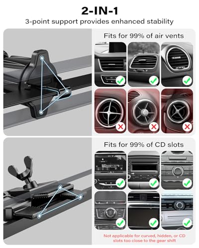 A2C Qi2 15W Wireless Car Charger CD Mount for MagSafe CD Slot | Air Vent
