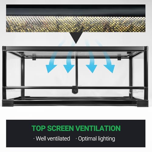 Tempered Glass Reptile Tank, 30x12x12 Inch Front Opening Terrarium with Top Screen Ventilation & Water-Holding Bottom, 20 Gallon Reptile Enclosure for Snake, Leopard Gecko, Bearded Dragon