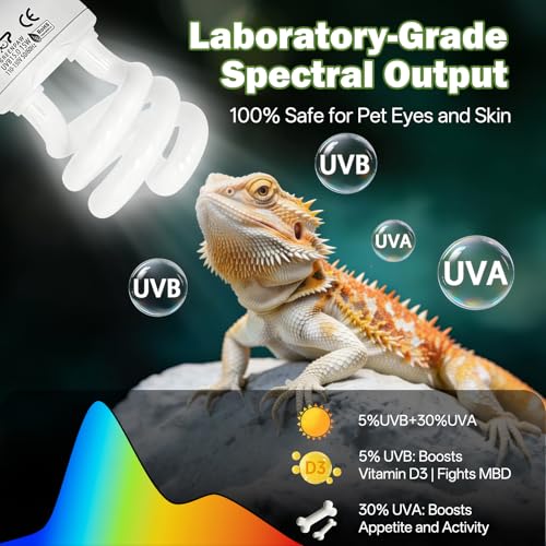 UVB Reptile Light 5.0: 15W Tropical & Subtropical UVA UVB Reptile Light Bulb, UVB Light for Reptiles Compact Fluorescent Terrarium Lamp,UVB Bulb for Chameleon Turtle Gecko Snake Include UV Sensor Card - size: 5.5INCH-5.0