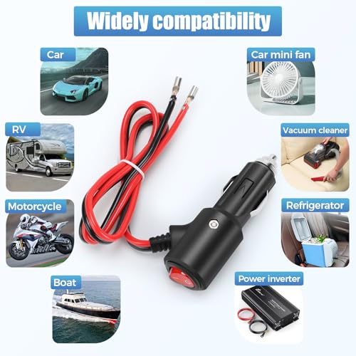12V Cigarette Lighter Male Plug Replacement with On Off Switch and Leads 3.3FT 14AWG Cigarette Lighter Adapter Extension Cable For Car Truck Motorcycle - size: 3.3FT