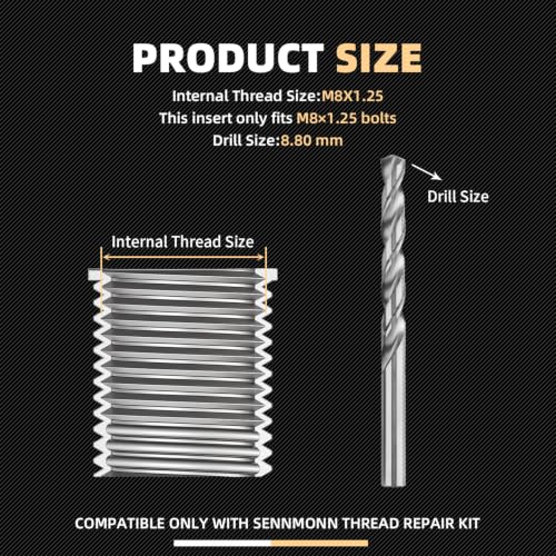 M8X1.25 Metric Thread Repair Kit with Insert HSS Drill, Tap, Installation Driver, Counterbore, Two Sizes Stainless Steel Insert 5PCS 11.7MM and 5PCS 16.2MM - size: M8X1.25X11.7MM&16.2MM Thread Repair Kit