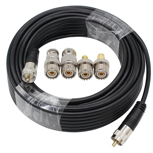exgoofit RG8X Coaxial Cable 50ft, CB Coax Cable + UHF SO239 Female to SMA/UHF/BNC Adapter 4-Pack for Amateur, CB Radio, SWR Meter