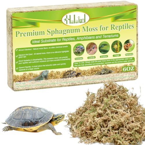 Halatool 6OZ Natural Sphagnum Moss Substrate for Reptiles - Terrarium Bedding with 72H Moisture Retention, Safe for Bearded Dragons, Geckos & Snake Shedding - size: 6 OZ