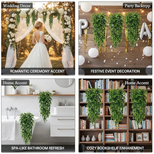 4 Pack Artificial Eucalyptus Hanging Plants 30 Inches UV Resistant Plastic Decor for Indoor Outdoor Walls, Weddings, Patios, Porches
