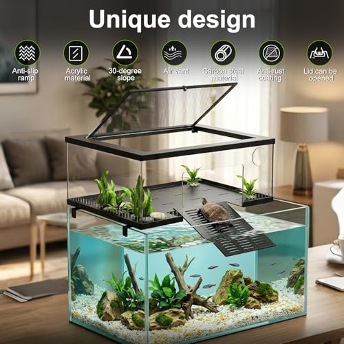Brobear Above Tank Turtle Basking Platform –75 Gallons Acrylic Large Turtle Basking Platform, Fits 18-20" Wide Aquariums, Anti-Rust & Safe for Red-Eared Sliders, Easy to Install Escape-Proof Design