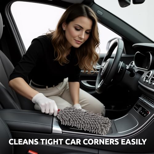 TAKAVU Car Duster Interior, 360° Microfiber Fingers, Lint & Scratch Free - size: Microfiber Chenille