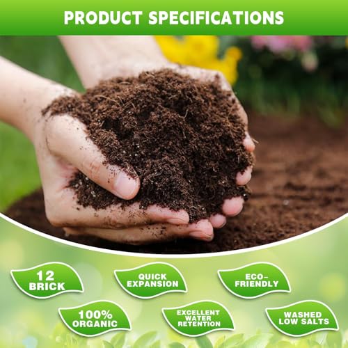 Coco Coir Bricks - Compressed Coconut Fiber Substrate for Plants, Gardening, Potting Mix. Low EC & Balanced pH Natural Growth Medium for Seed Starting, Herbs, and Gardening (6 PCS) - size: 6 PCS