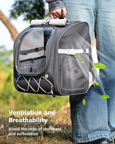 Pecute Small Pet Carrier, Breathable Bearded Dragon Carrier, with Transparent Bubble & Steel Frame, Safety Lock for Hamster, Rabbit, Guinea Pig, Parrot, Kitten, Puppy, Ideal for Travel/Vet Visits/Camp - color: Gray