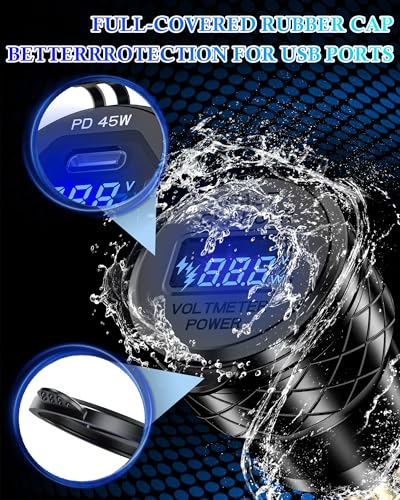 DIN Hella Plug to USB Charger, 45W USB-C PD3.0 & 18W QC3.0 Motorcycle USB Outlet for BMW Triumph Ducati, Waterproof Dual Fast Charge Powerlet Socket with LED Voltmeter