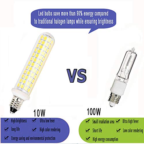 New Upgrade -E11 led Bulb,125 LEDs 100W 120W Halogen Bulbs Equivalent, 10w 1100lm, E11 Mini Candelabra Base White 6000k,AC 110V/130V,JD T3 T4 Bulb (2 Packs) - color: White*2, size: 2 Count (Pack of 1)