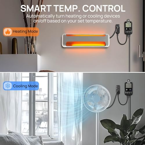 [2 Pack] TURBRO Smart Temperature Controller Heating Cooling, WiFi-Enabled Thermostat with Timer and Temperature Monitoring for Home Brewing, Seedling, Greenhouse, and Reptile Terrarium