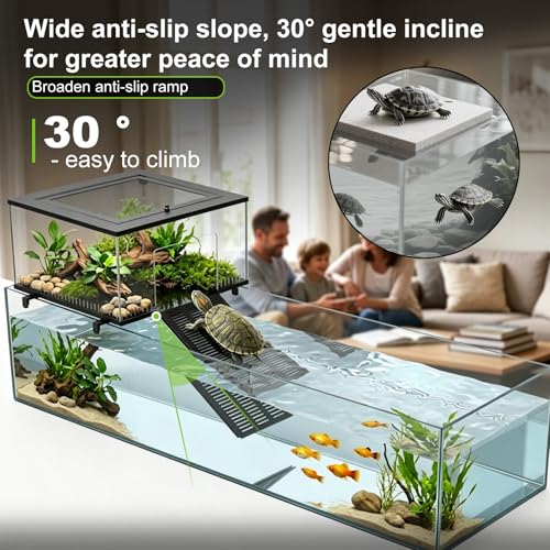 Brobear Above Tank Turtle Basking Platform –75 Gallons Acrylic Large Turtle Basking Platform, Fits 18-20" Wide Aquariums, Anti-Rust & Safe for Red-Eared Sliders, Easy to Install Escape-Proof Design