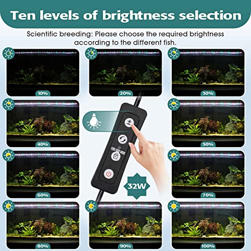 hygger 32W Full Spectrum Aquarium LED Light with 10 Levels of Brightness, White Blue Red Green LEDs,6H8H12H Timer,RGB Light for 46-54IN Freshwater Fish Tank, Aquatic Plants Tropical Ornamental Fish - size: 32W For 46~54inch TANK