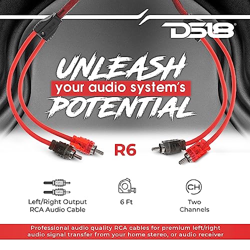 DS18 R6 Ultra Flex RCA Male to 2-Male RCA Cable, Y Splitter Design, (6 Feet) - size: 6 Feet