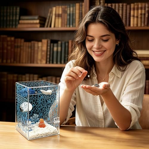 Jumping Spider Enclosure Starter Kit,Escape Proof Ocean Terrarium | Praying Mantis Terrariums,Transparent Acrylic Complete Bug Habitat,All In One Arboreal Tarantula Cribs Cage,Insect Container - size: Large