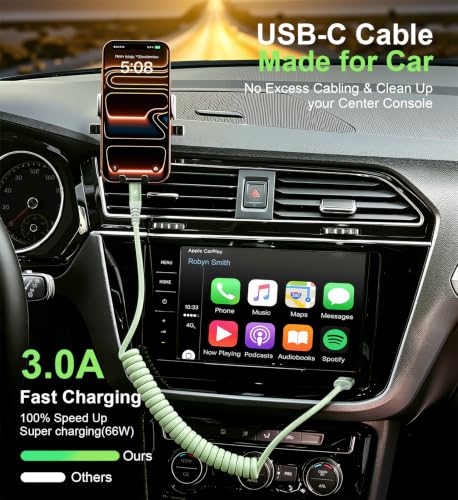 Coiled USB A to USB C Cable for CarPlay [3FT+6FT], USB to USB C Cable - color: Green, size: 3FT+6FT