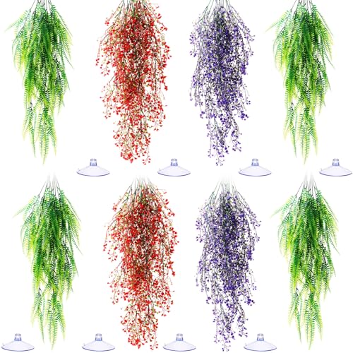 Suncalla Reptile Plants Terrarium Hanging Plants Vines Boston Climbing Terrarium Plant with Suction Cup for Bearded Dragons Lizards Crested Gecko Snake Crab Tank(Tri Color Series,3 Colors) - style: Tri Color Series