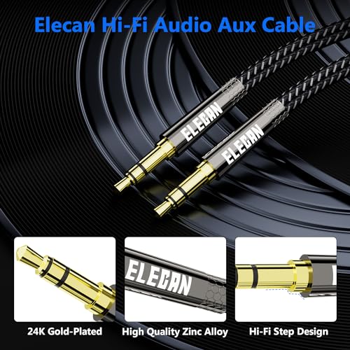 Elecan 3.5mm AUX Cable 12 Ft/2 Pack (Hi-Fi Sound-Zinc Alloy Case-OD 3.5MM-Ultra Slim&Soft) Auxiliary Stereo Audio Cable Braided 1/8 inch 3.5 mm AUX Cord for Headphones,Car,Home Stereos, Speaker,Phones - size: 12FT-2PK, style: Straight to Straight