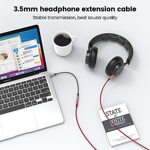 MOSWAG 16.4FT 3.5mm Male to Female Extension Cable with Microphone Stereo - color: Red, size: 16.4 ft
