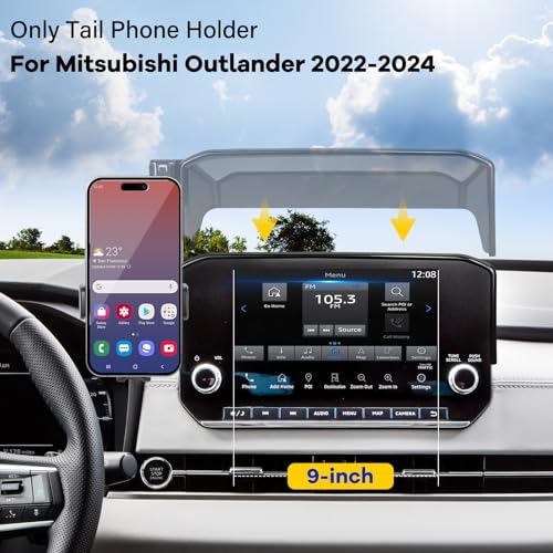 Car Phone Holder Compatible with Mitsubishi Outlander 2022-2024 & 2023-2025 Outlander PHEV 9 inch Cell Phone Mount with Hands-Free & 360°Rotation (NOT Fit 8″Screen) - size: 2022-2024 Outlander & 2023-2025 Outlander PHEV