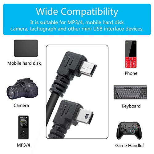 Short Mini USB Power Data Cable 9", Dash Cam Power Cord 5V/2A, 480 Mbps