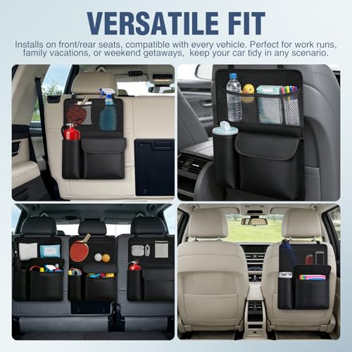 Nilight Car Seat Back Organizer 2PCS Black PU Leather Universal - color: Black Leather-2Pcs Middle Size