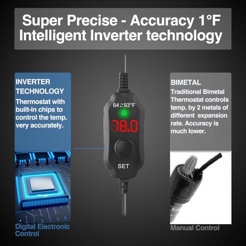 Aquarium Heater 100W, Submersible Fish Tank Heater with LED Digital Display, Auto Power-Off When Leaving Water & High Temp Protection, for Fresh and Salt Water Tanks 10-20 Gal - size: For Tanks 10-20 Gal