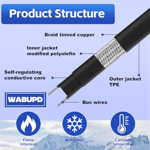 3FT-200FT Heat Tape for Water Pipes, -40°F Deicing Pipe Heat Cable,Electric Heating Cable Pipe,Frezze Protection for Heat Trace Cable for Metal, Plastic Home Pipes,Gutter,120V 5W/ft（160FT） - size: 160FT