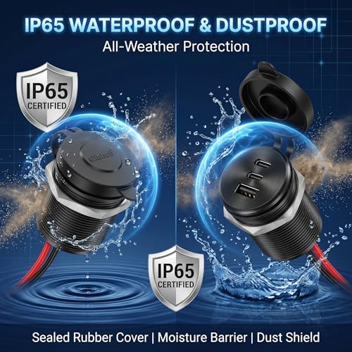 2PCS Aluminum Alloy 12V/24V RV USB Outlet 90W 3 Ports Recessed Mount - color: Deep Black, size: 2P