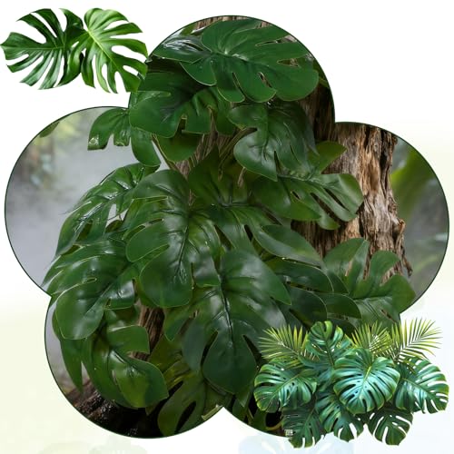 4 Pack Reptile Fake-Plants for Terrarium Amphibian Habitat Decor-Reptiles Artificial Plants for Terrarium Fake-Reptile-Plants - Fake Monstera