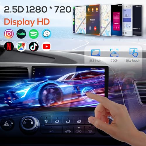 Haudio 10.1-Inch Double-DIN Android Car Stereo, Wireless Apple CarPlay and Android Auto, 2GB RAM, 64GB Storage, Bluetooth, Backup Camera, GPS Navigation, Wi-Fi, FM/AM/RDS Radio, 1280 x 720 Touchscreen - size: 10.1 inch