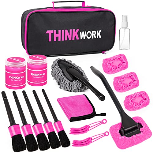 THINKWORK Car Detailing Kit Interior, Windshield Cleaner Tool, Dust Remover - color: Pink