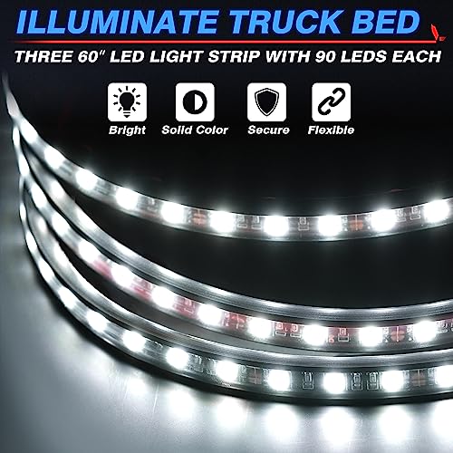 MICTUNING 3Pcs 60 Inch Truck Bed Lights - White Waterproof LED Light Strip with On-Off Switch Fuse Splitter Cable Compatible for Truck Jxxp Pickup RV SUV Vans Cargo Boats and More - size: 3Pcs 60" White