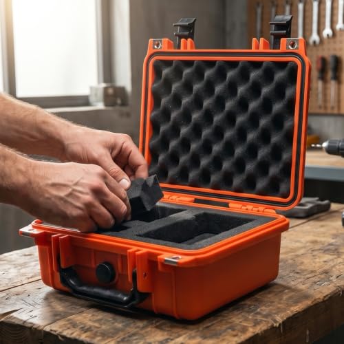 MEIJIA Portable All Weather IP67 Waterproof Protective Case,Hard Camera Case,Dry Case with Customizable Foam,Fit Use Of Drones,Camera,Equipments,10.62 x9.68x4.87inches - color: Orange