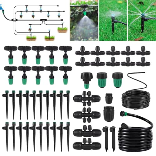 Leak-Proof Drip Irrigation Kit,Quick Connect Irrigation System, Lock Barbed Garden Watering System with 1/4 inch 1/2 inch Irrigation Tubing Hose for Garden,Raised Garden Bed, Lawn - size: Complete Drip Irrigation Kit